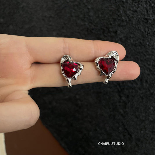 Molten Metal Red Crystal Love Earrings - Signature SJ